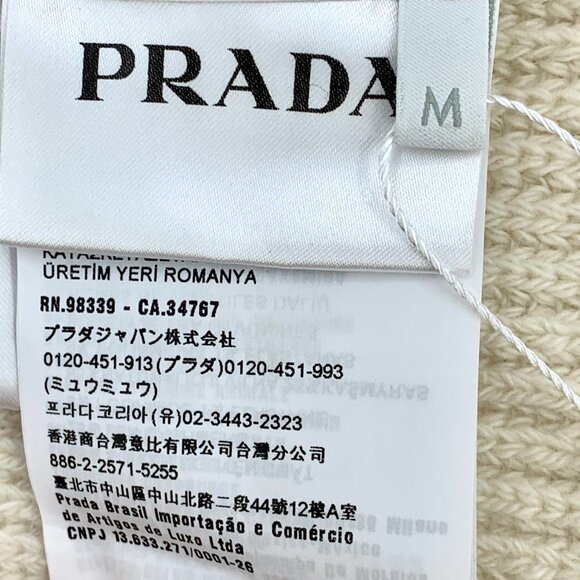 H17888 Prada Beige Triangle Logo Wool Knitted Beanie Hat 50cm - Picture 9 of 9